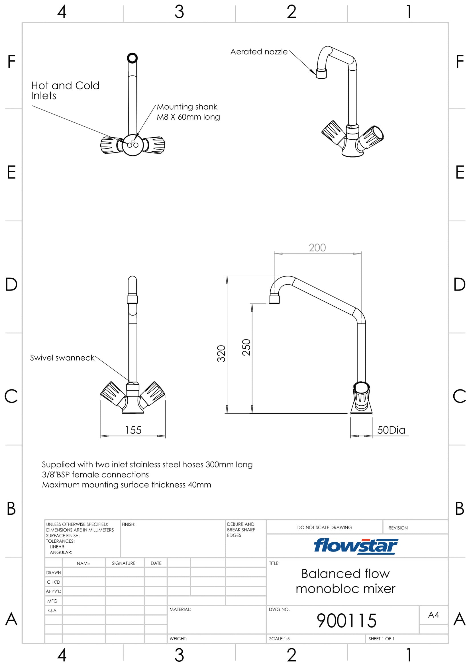 900115 - Monobloc Mixer Tap With Aerator Nozzle — Safety Valves Online