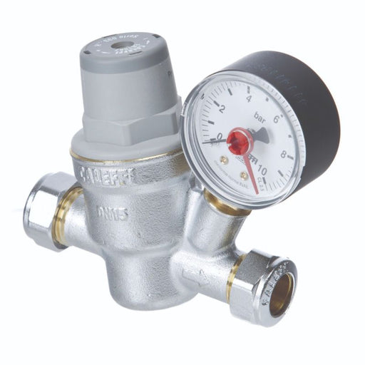 Altecnic Caleffi 15mm Prescal Series 533 High Temp Pressure Reducing Valve with Pressure Gauge 533851H